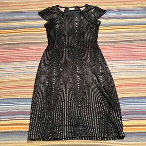 MYSTIC LOS ANGELES Black Lace Mesh Sheer Illusion Sheath Dress Size L